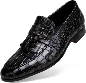 Tassel Loafer for Mens, Casual Crocodile Printed Tassel Dress Shoes Leather Slip-on Penny Loafer for Men