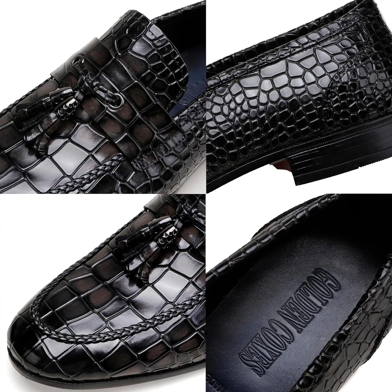 Tassel Loafer for Mens, Casual Crocodile Printed Tassel Dress Shoes Leather Slip-on Penny Loafer for Men