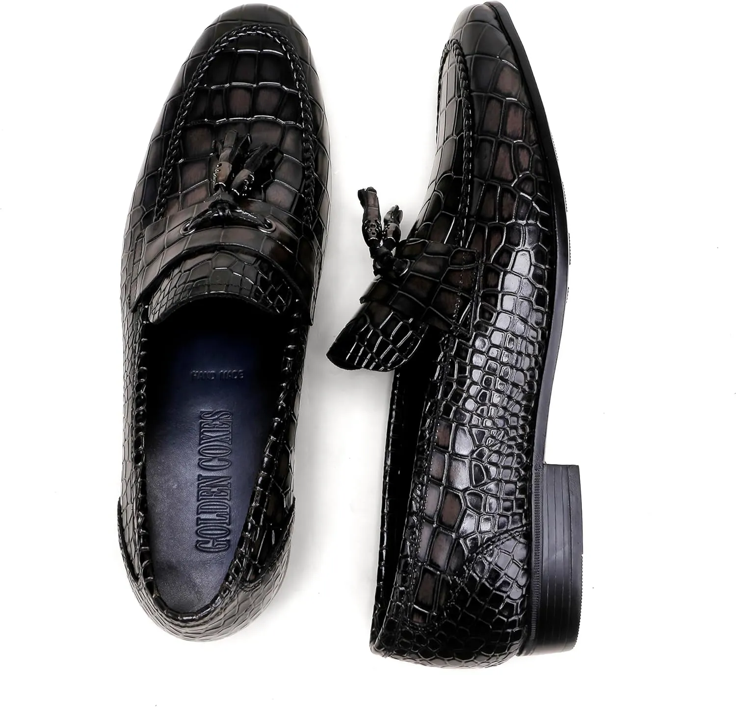 Tassel Loafer for Mens, Casual Crocodile Printed Tassel Dress Shoes Leather Slip-on Penny Loafer for Men