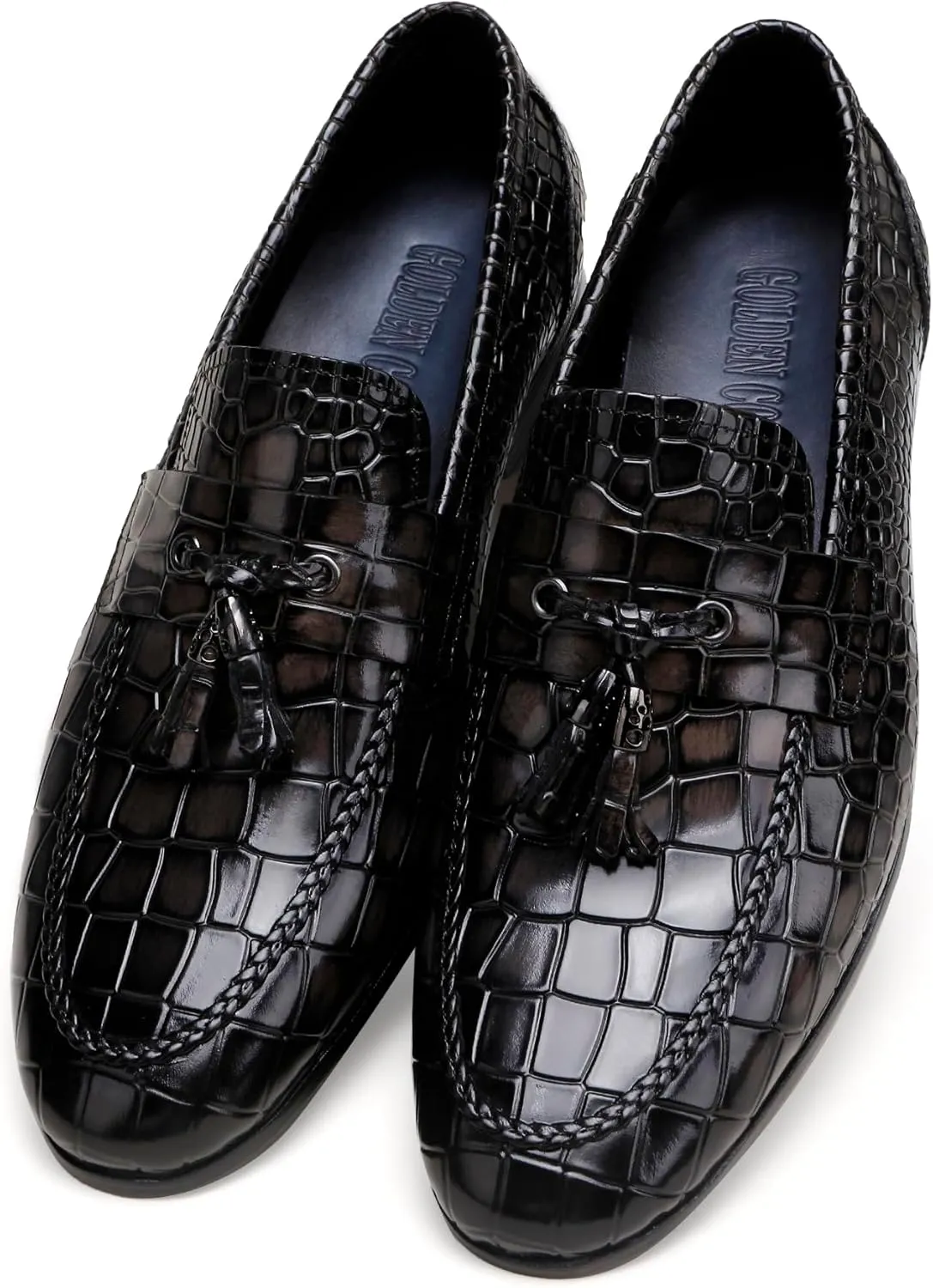 Tassel Loafer for Mens, Casual Crocodile Printed Tassel Dress Shoes Leather Slip-on Penny Loafer for Men