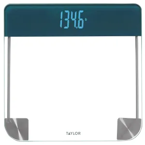 Taylor Digital Glass Bathroom Scale, Vanishing Display for Body Weight, Cyan Blue
