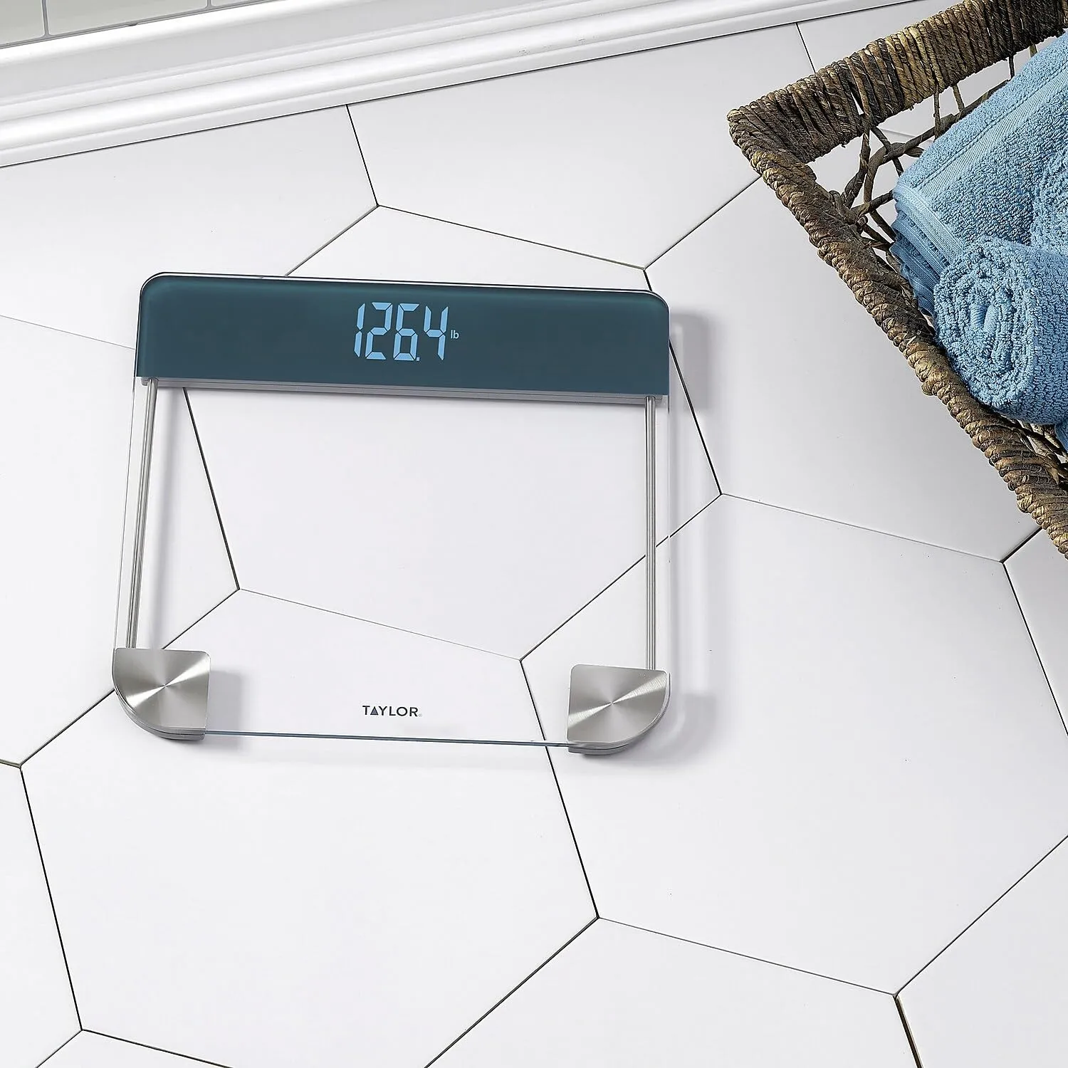 Taylor Digital Glass Bathroom Scale, Vanishing Display for Body Weight, Cyan Blue