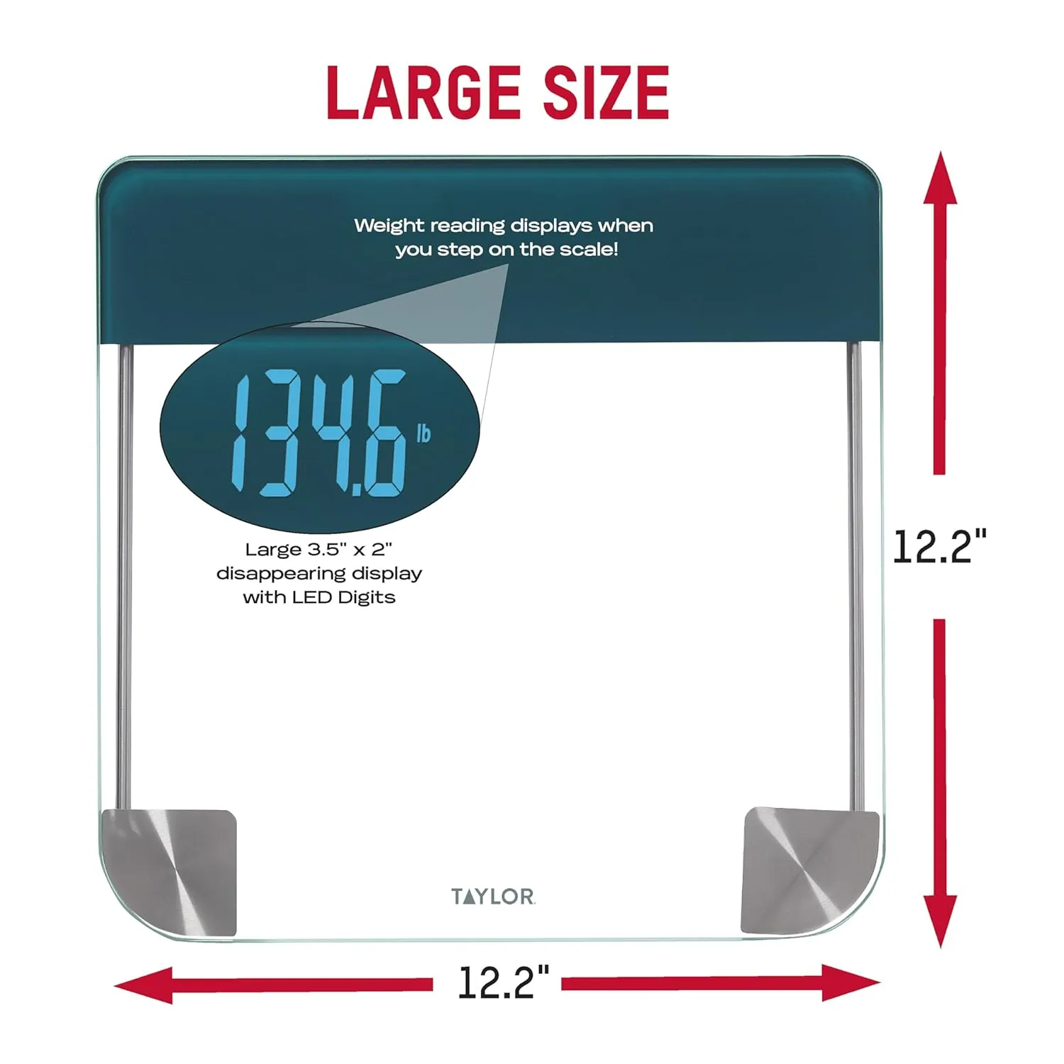 Taylor Digital Glass Bathroom Scale, Vanishing Display for Body Weight, Cyan Blue