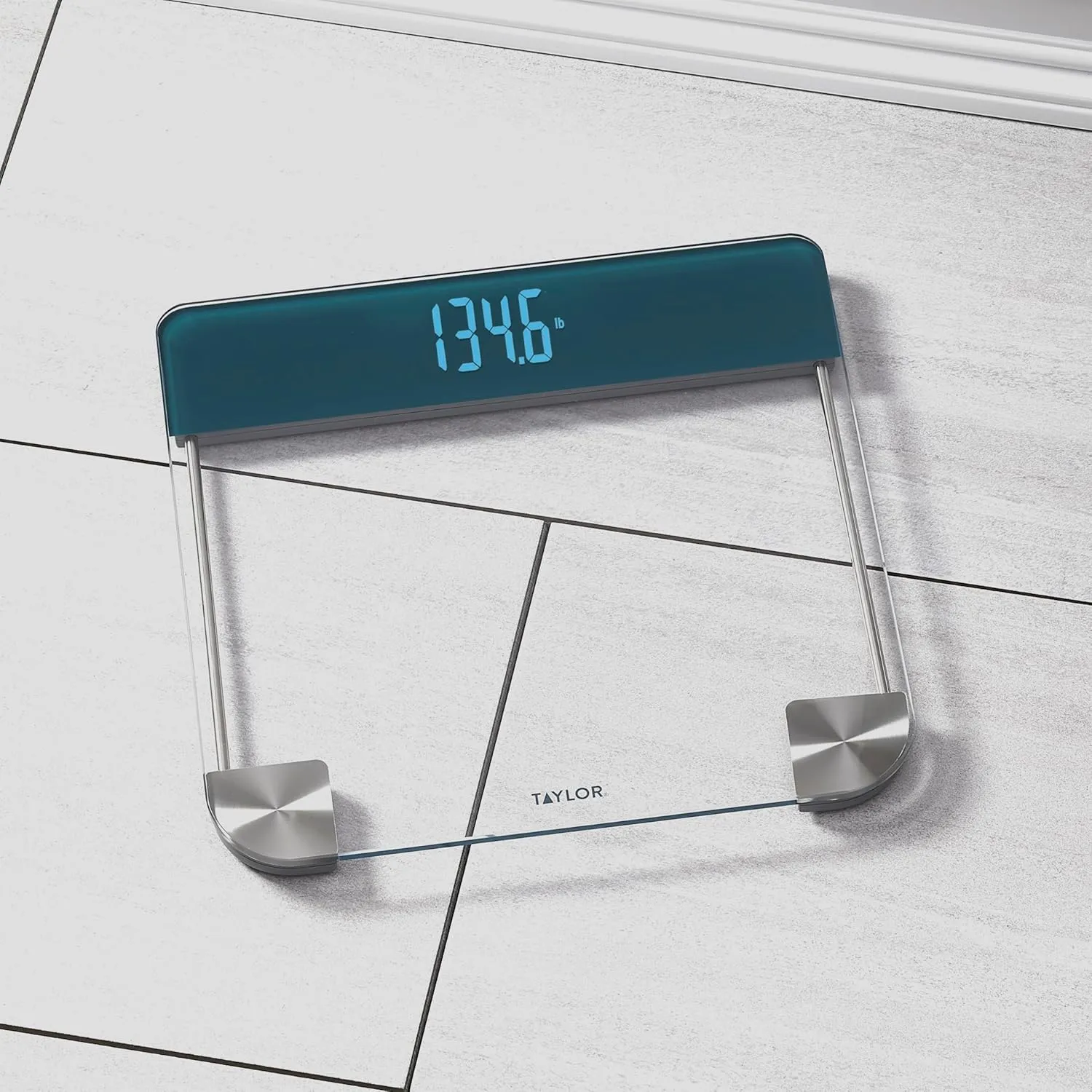 Taylor Digital Glass Bathroom Scale, Vanishing Display for Body Weight, Cyan Blue