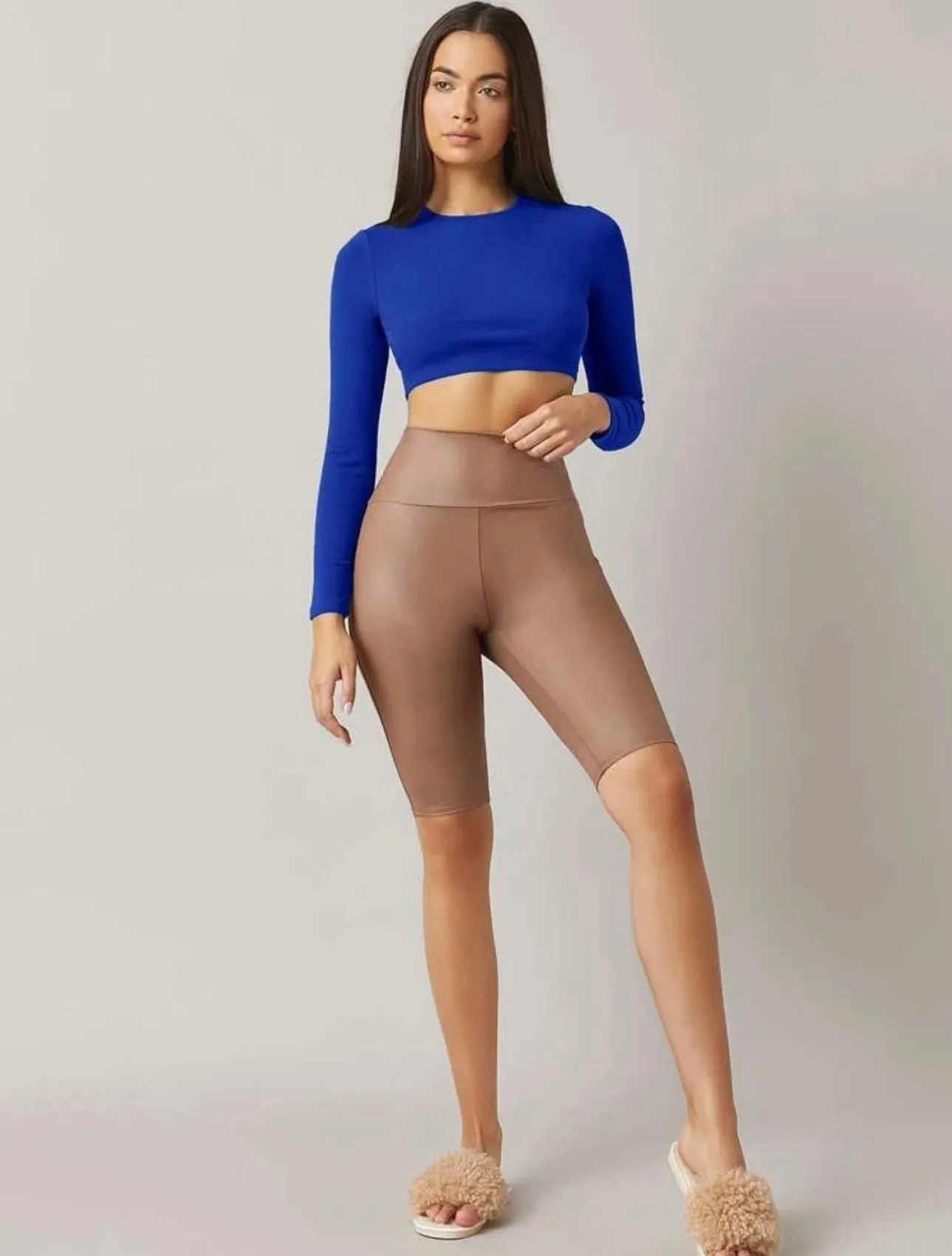Teen Solid Royal Blue Slim Fitted Crop Top