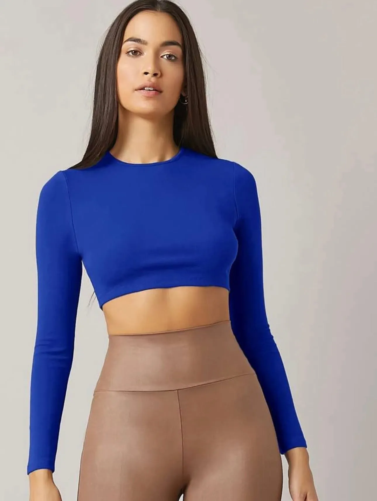 Teen Solid Royal Blue Slim Fitted Crop Top