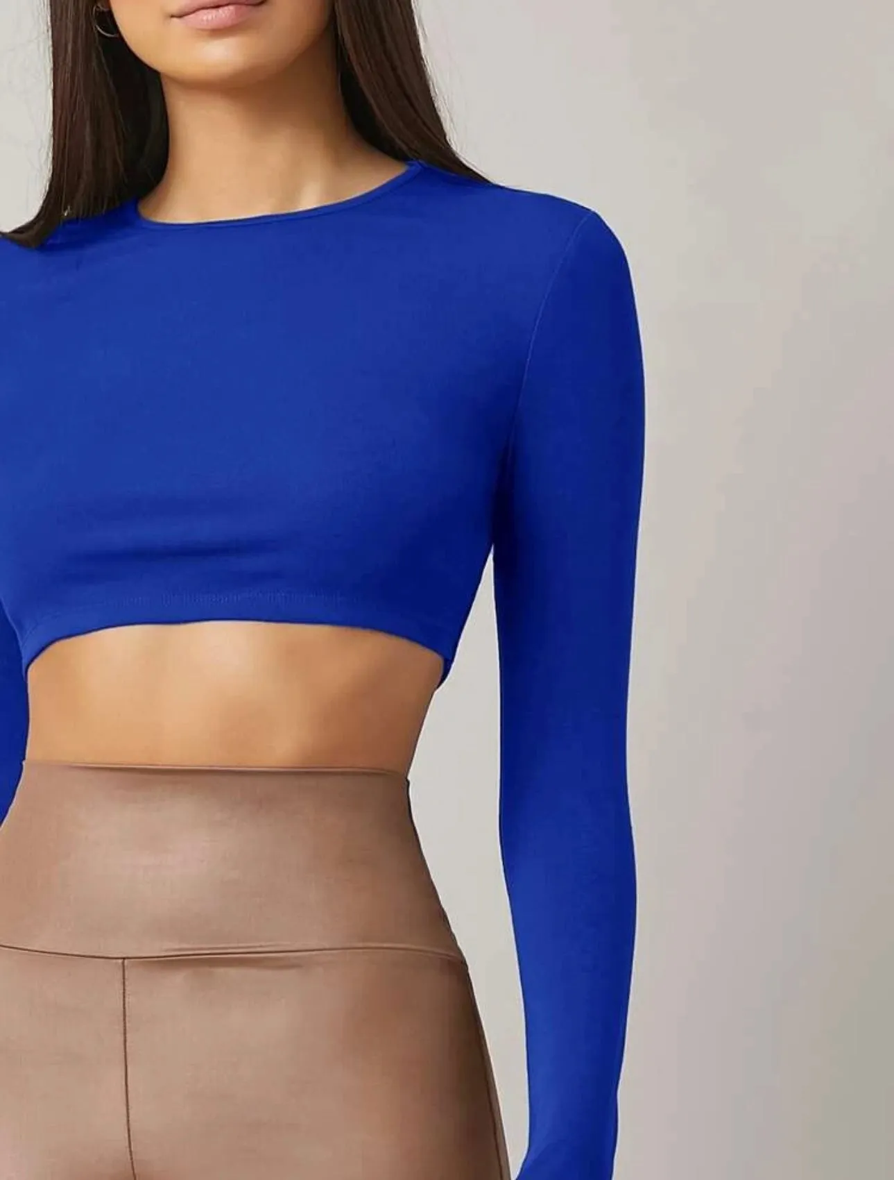 Teen Solid Royal Blue Slim Fitted Crop Top