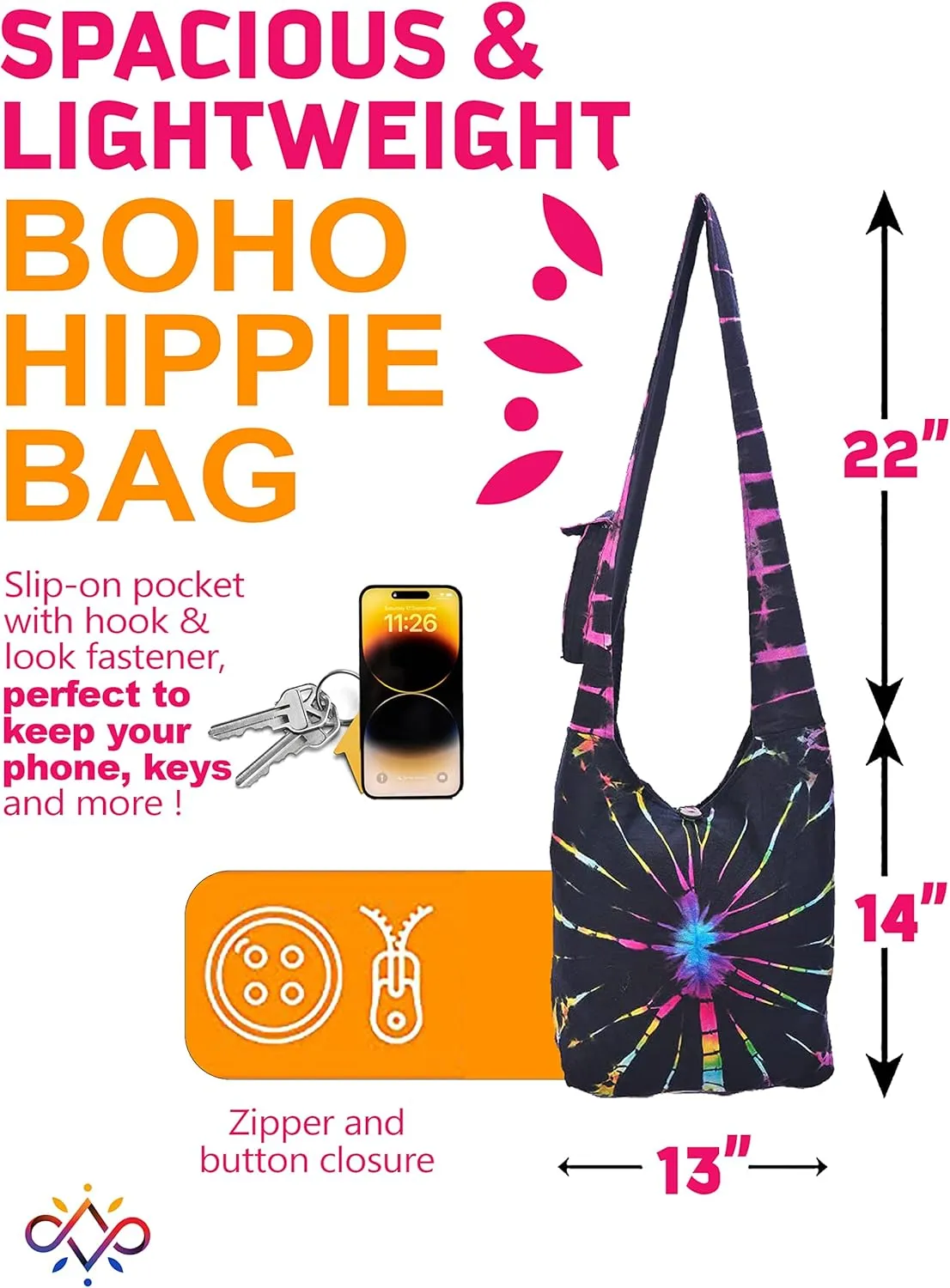 THE COLLECTION ROYAL Hobo Crossbody Bags for Women, Boho Purse, Boho Bag | Hippie Bag, Indie Tote Bag, Cloth Purse for Women