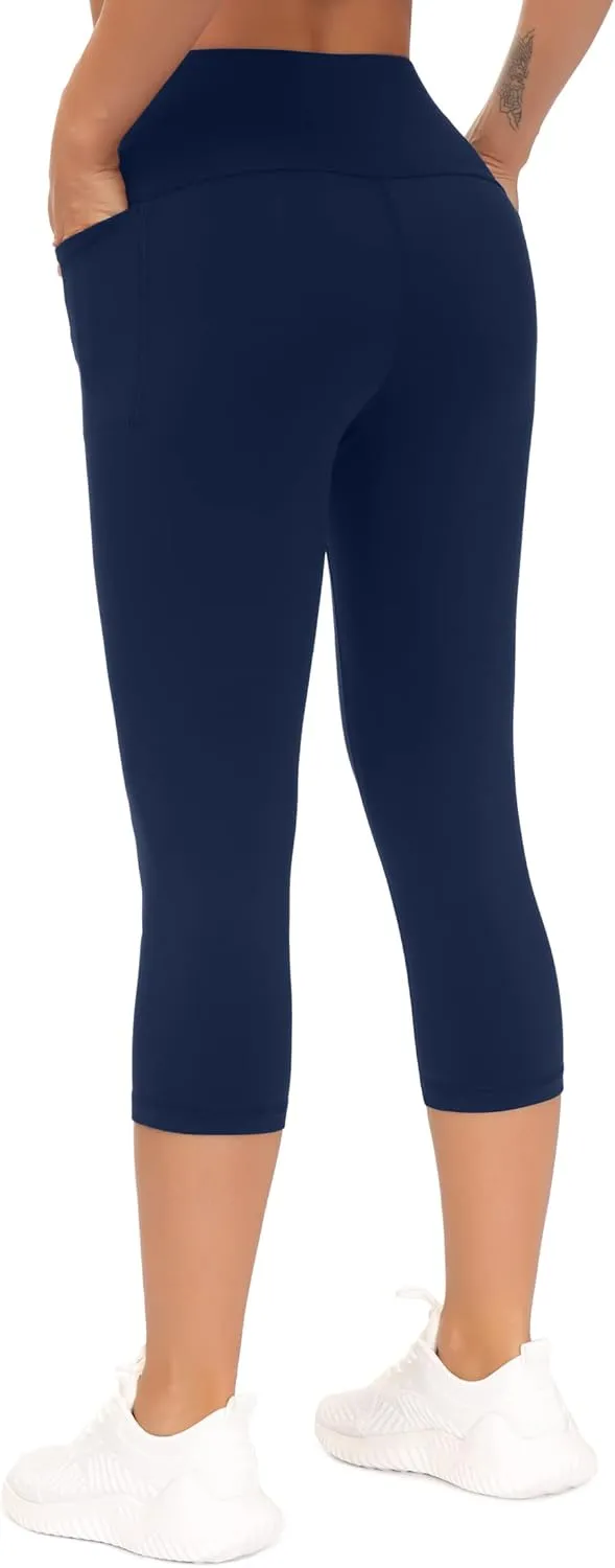 THE GYM PEOPLE Tummy Control Workout Capris Leggings with Pockets High Waist Athletic Yoga Pants for Women Running Hiking