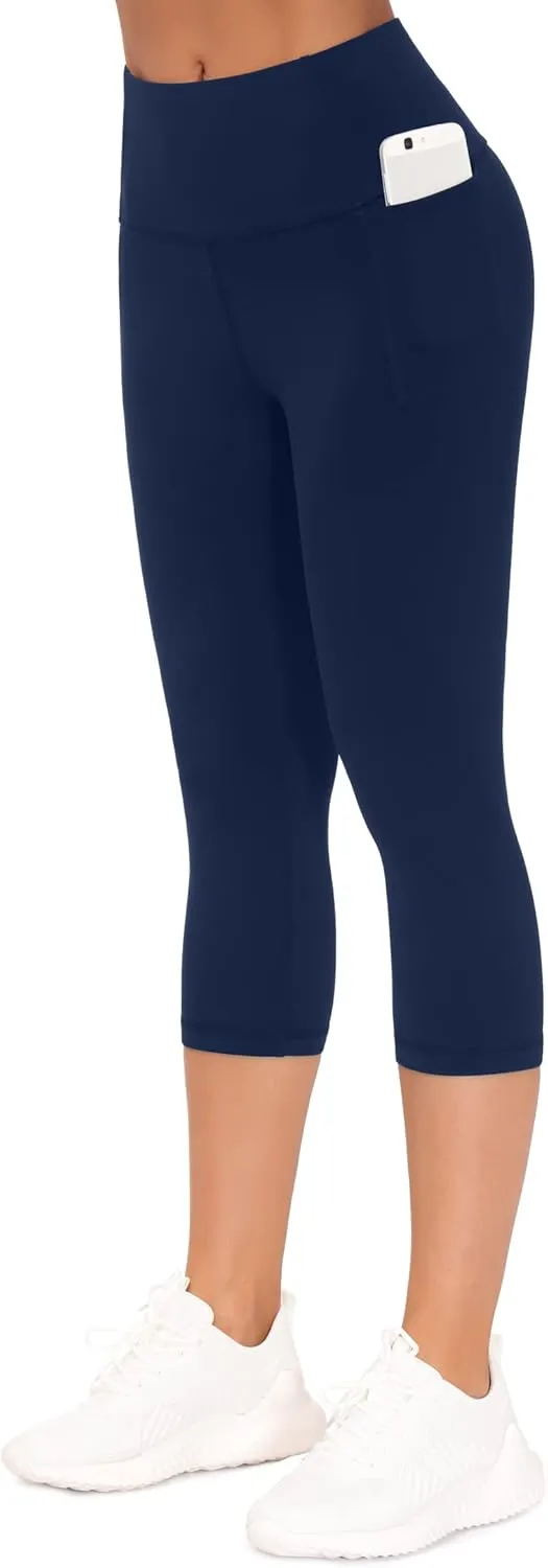 THE GYM PEOPLE Tummy Control Workout Capris Leggings with Pockets High Waist Athletic Yoga Pants for Women Running Hiking