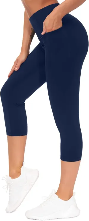 THE GYM PEOPLE Tummy Control Workout Capris Leggings with Pockets High Waist Athletic Yoga Pants for Women Running Hiking