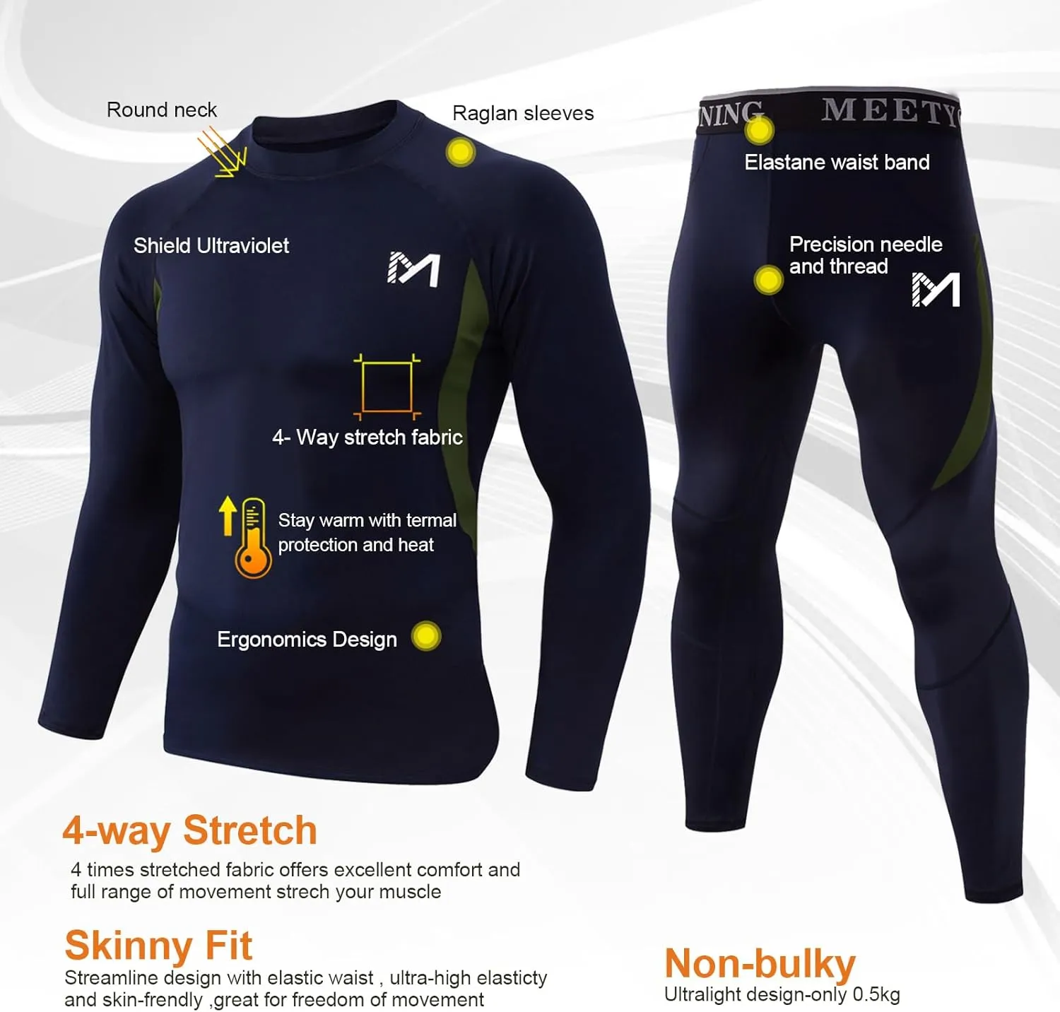Thermal Underwear for Men,Men's Base Layer,2 Sets Long Johns Lined with Hunting Gear