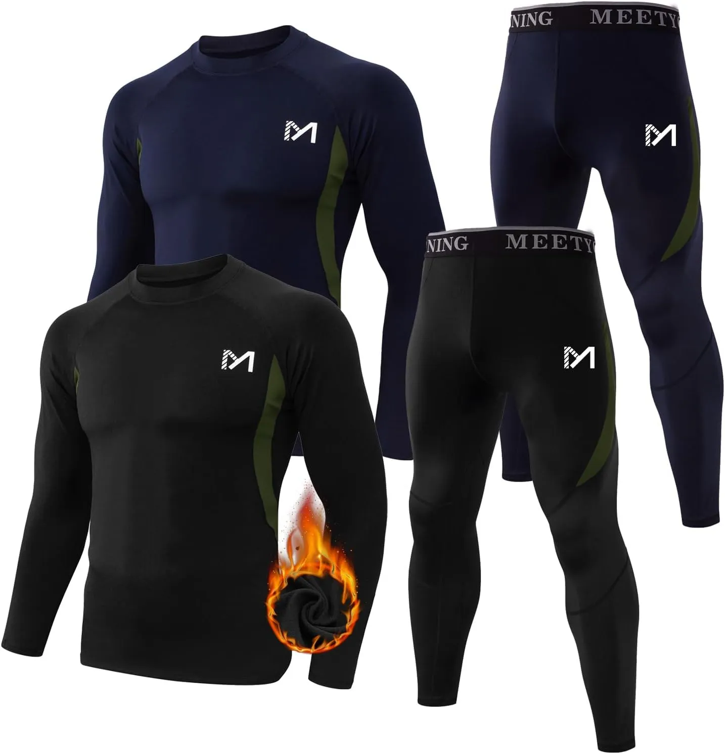 Thermal Underwear for Men,Men's Base Layer,2 Sets Long Johns Lined with Hunting Gear
