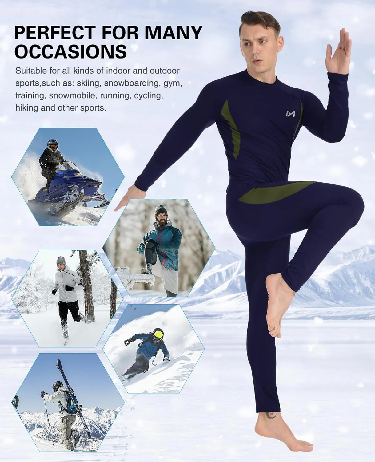Thermal Underwear for Men,Men's Base Layer,2 Sets Long Johns Lined with Hunting Gear