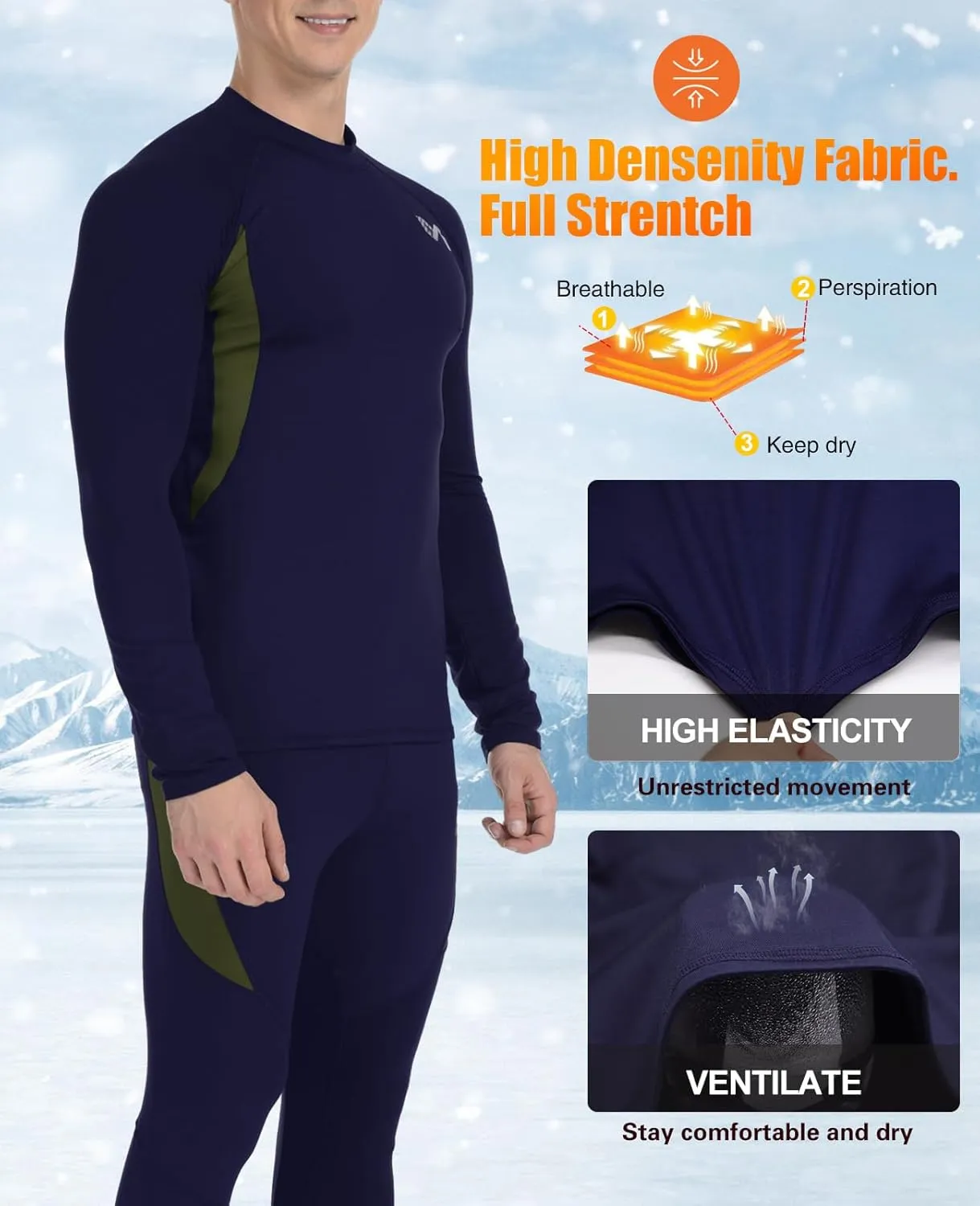 Thermal Underwear for Men,Men's Base Layer,2 Sets Long Johns Lined with Hunting Gear
