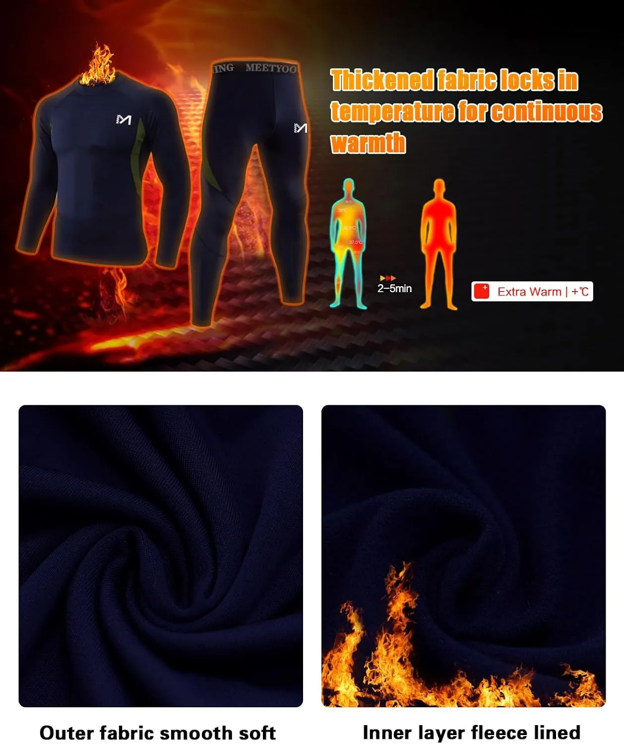 Thermal Underwear for Men,Men's Base Layer,2 Sets Long Johns Lined with Hunting Gear