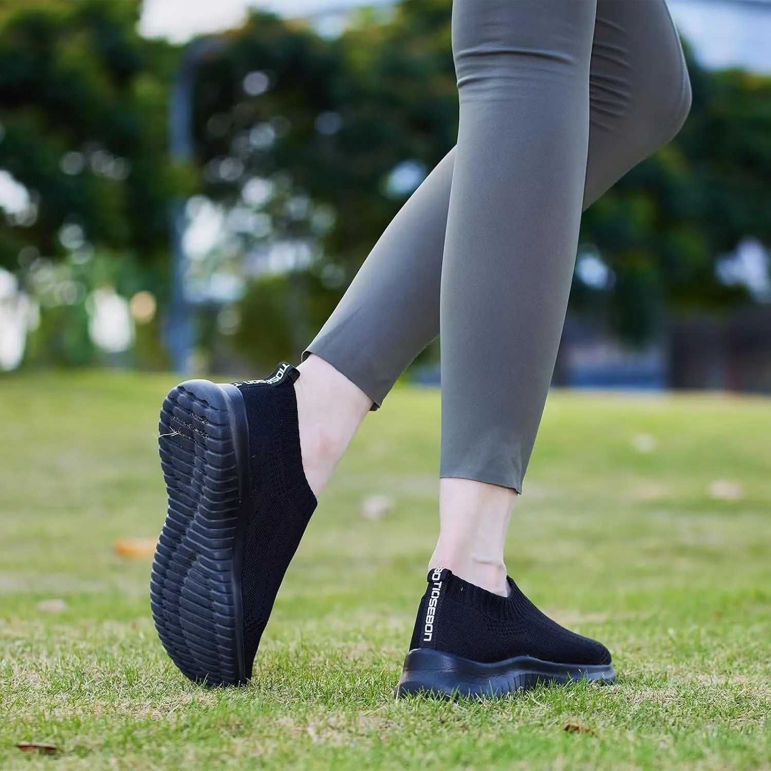 TIOSEBON Women's Walking Sock Shoes Elastic Knit Lightweight Slip on Breathable Yoga Sneakers