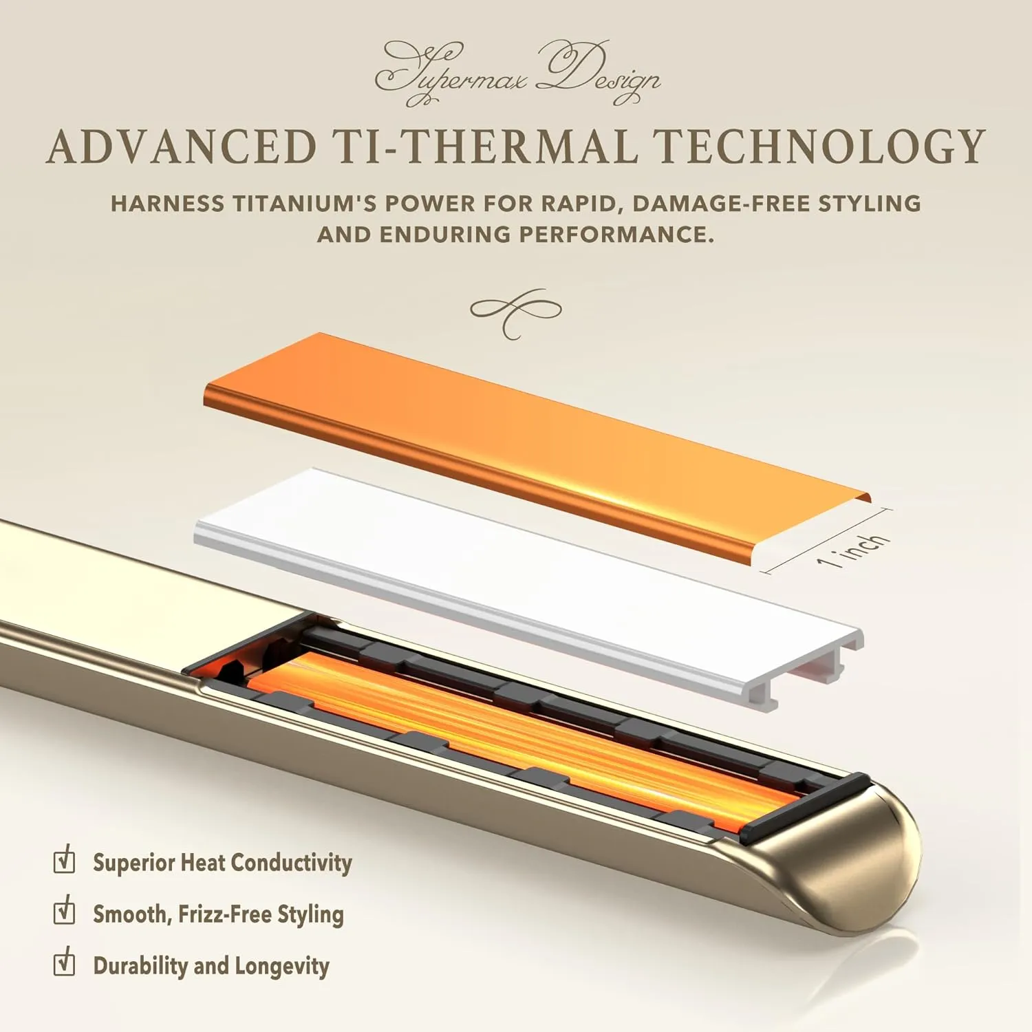 Titanelli 2 in 1 Titanium Hair Straightener and Curler | 100% Pure Ti-Thermal Technology Flat Iron | 1-Inch Professional Styling | Available in Black, Gold, and Pink (Gold)