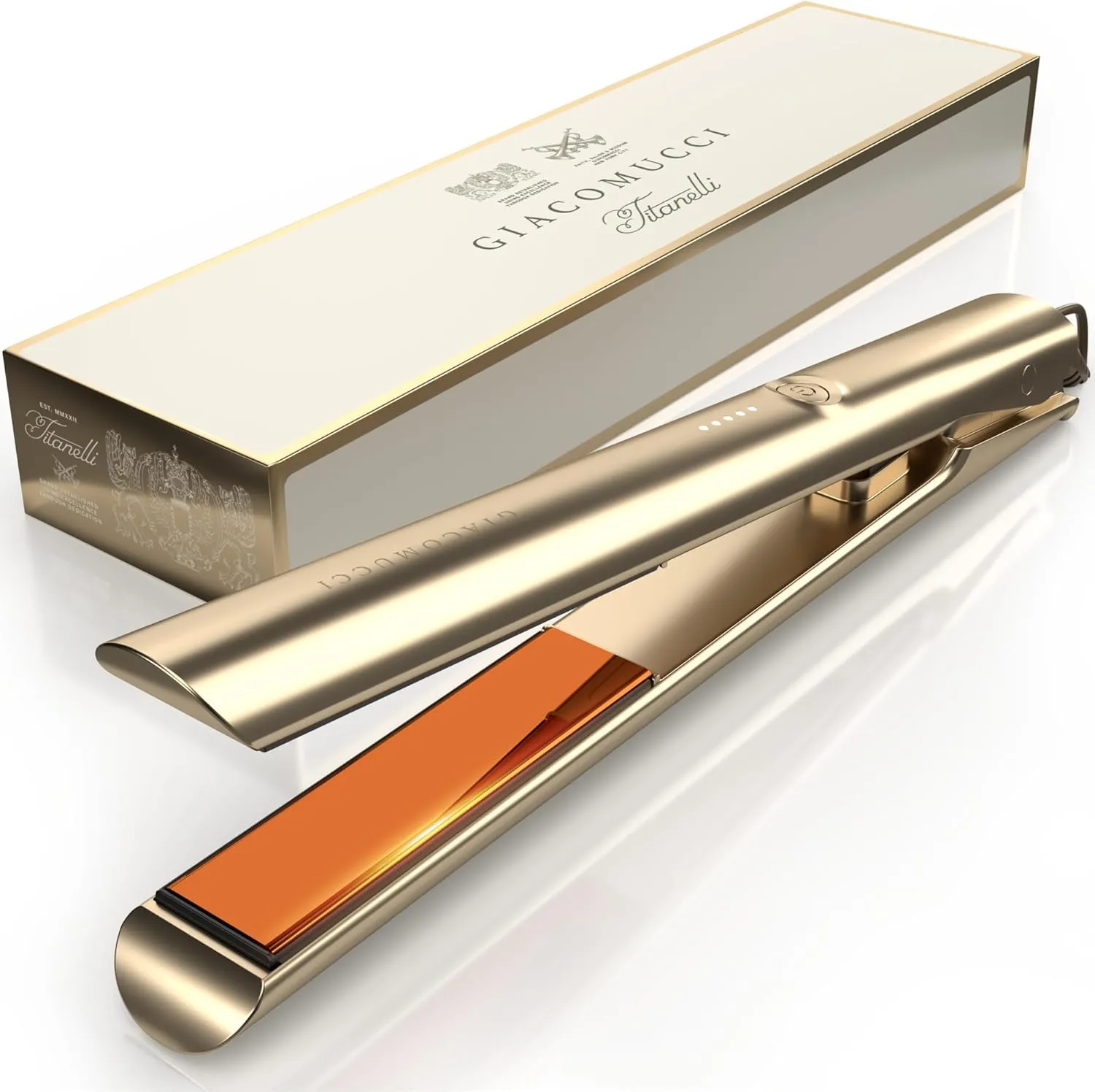 Titanelli 2 in 1 Titanium Hair Straightener and Curler | 100% Pure Ti-Thermal Technology Flat Iron | 1-Inch Professional Styling | Available in Black, Gold, and Pink (Gold)