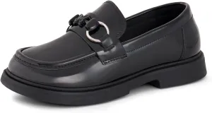 Tobfis Girls Slip-On Round Toe Oxford Butterfly Metal Chain Patent Leather Penny Loafers Flats Church School Uniform Kids Moccasins Dress Shoes (Toddler/Little Kid/Big Kid)