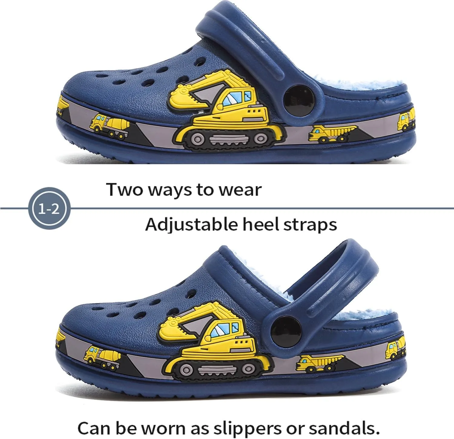 Toddler Lined Clog Slippers Winter Garden Sandals Kids House Shoes Warm Slip On Sneakers Cartoon Slides for Boys and Girls