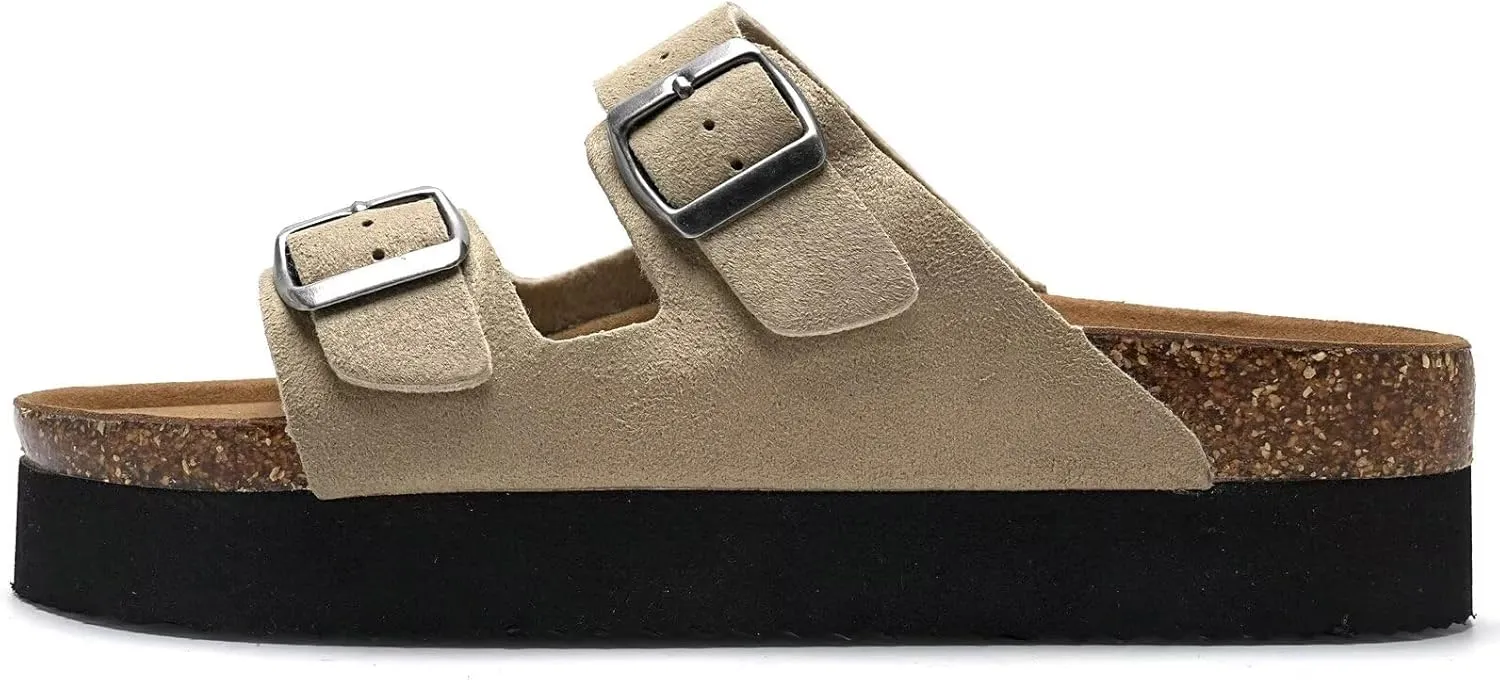 Torotto Womens Slides with Cork Footbed Open Toe Adjustable Webbing Flat Sandals for Walking | Beach | Indoor