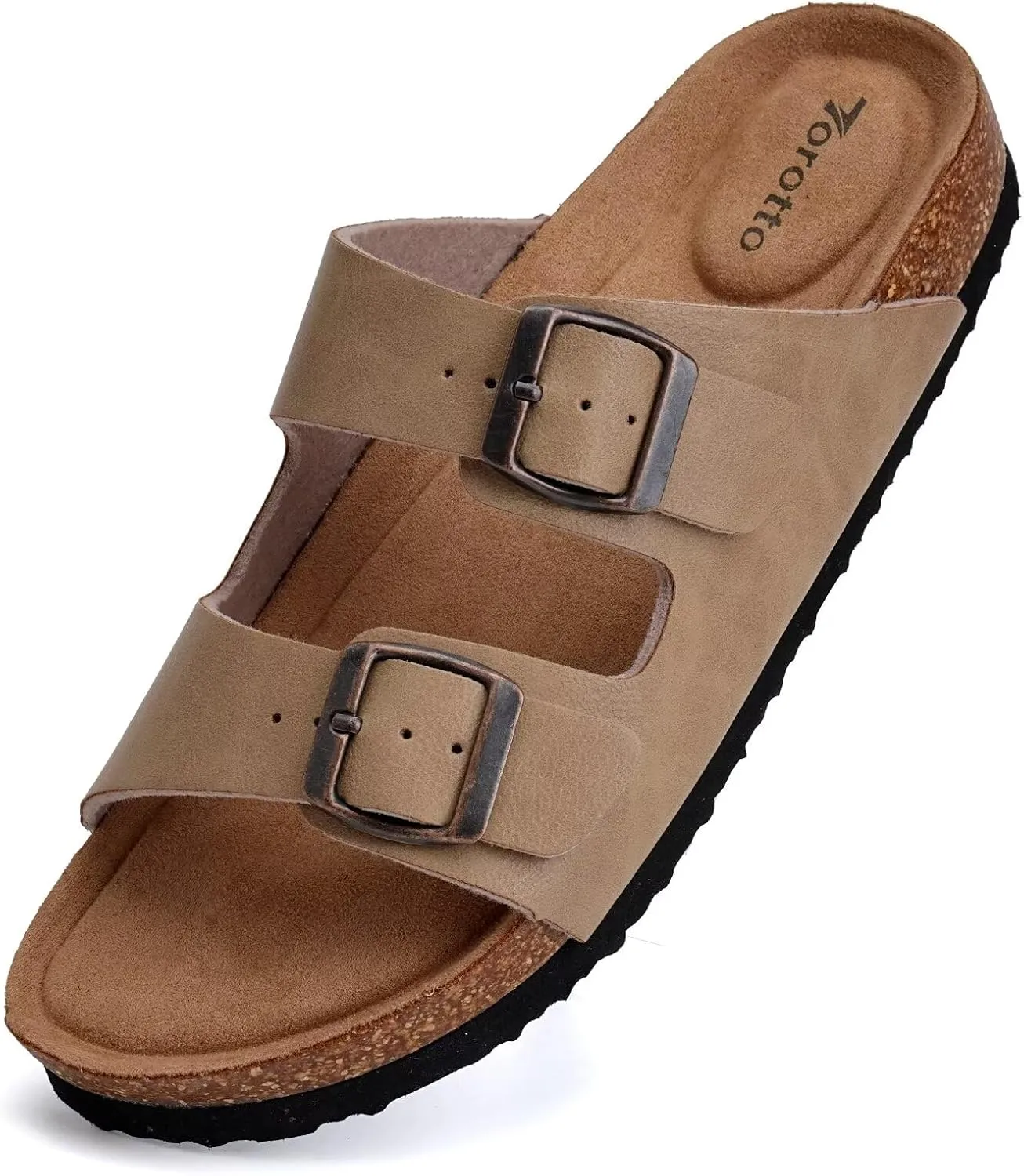 Torotto Womens Slides with Cork Footbed Open Toe Adjustable Webbing Flat Sandals for Walking | Beach | Indoor