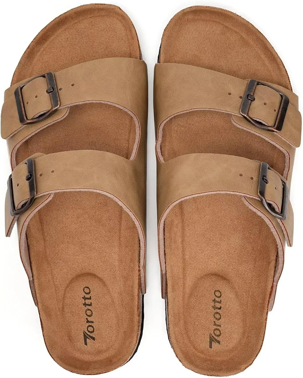 Torotto Womens Slides with Cork Footbed Open Toe Adjustable Webbing Flat Sandals for Walking | Beach | Indoor