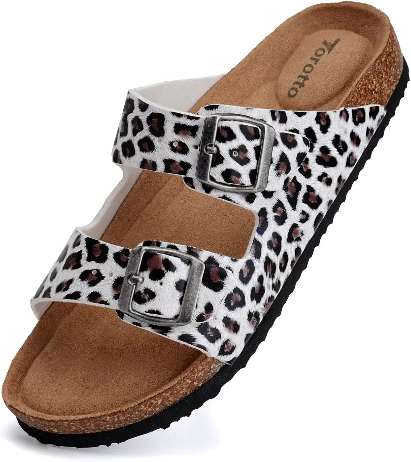 Torotto Womens Slides with Cork Footbed Open Toe Adjustable Webbing Flat Sandals for Walking | Beach | Indoor