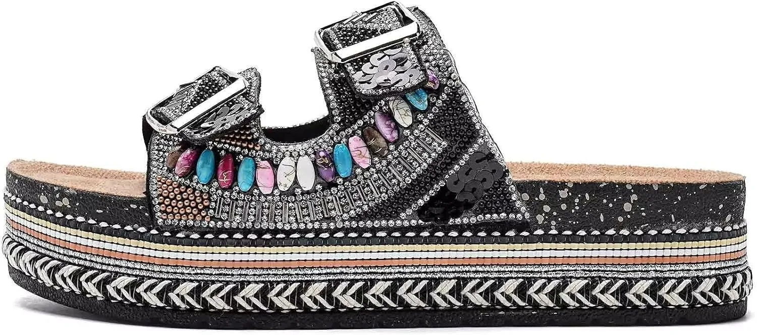 Torotto Womens Slides with Cork Footbed Open Toe Adjustable Webbing Flat Sandals for Walking | Beach | Indoor