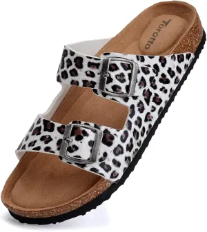 Torotto Womens Slides with Cork Footbed Open Toe Adjustable Webbing Flat Sandals for Walking | Beach | Indoor