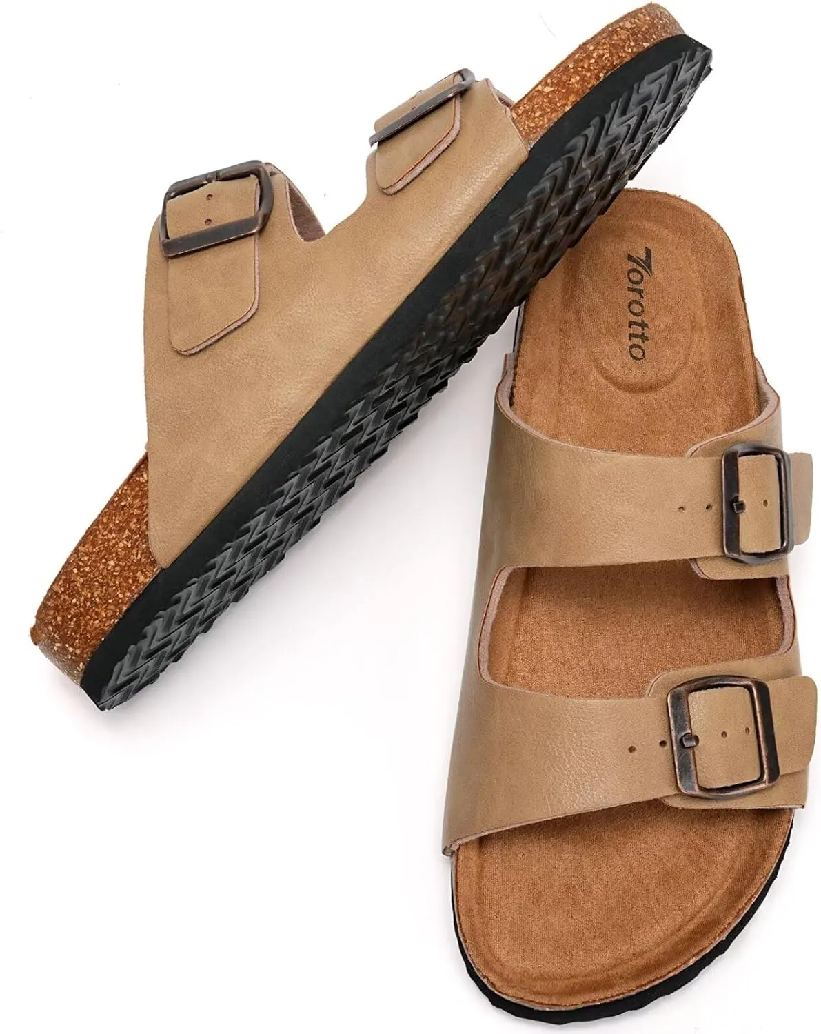 Torotto Womens Slides with Cork Footbed Open Toe Adjustable Webbing Flat Sandals for Walking | Beach | Indoor