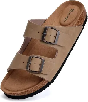 Torotto Womens Slides with Cork Footbed Open Toe Adjustable Webbing Flat Sandals for Walking | Beach | Indoor