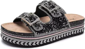 Torotto Womens Slides with Cork Footbed Open Toe Adjustable Webbing Flat Sandals for Walking | Beach | Indoor
