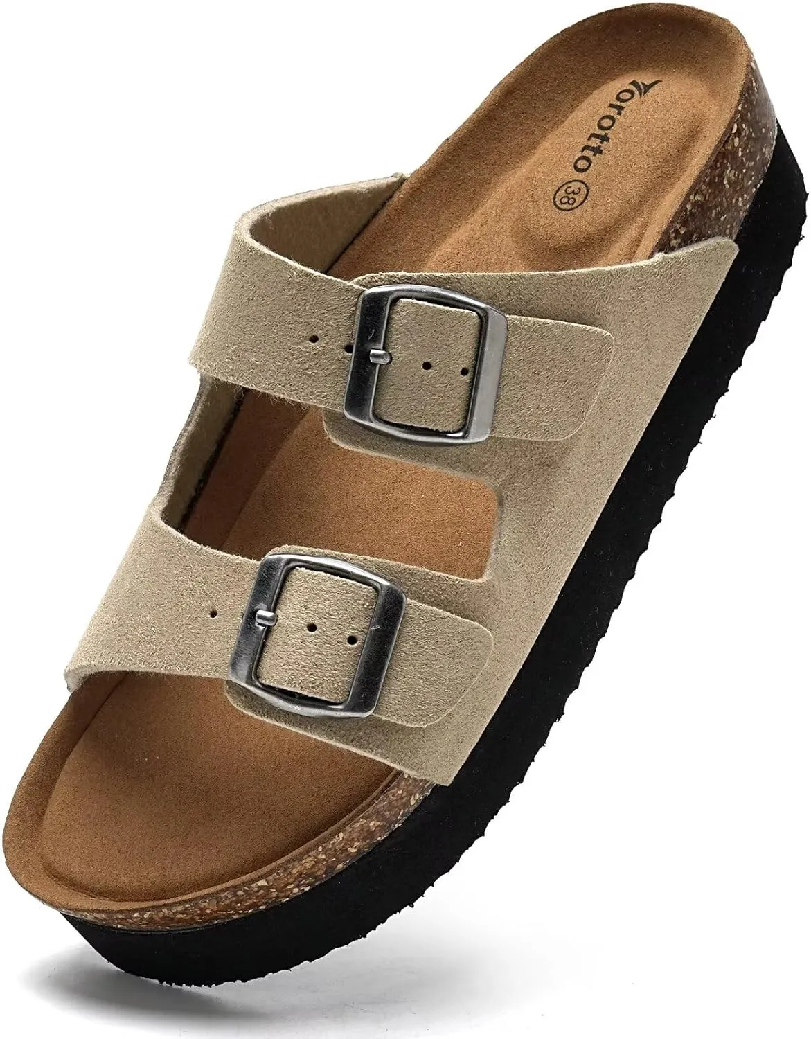 Torotto Womens Slides with Cork Footbed Open Toe Adjustable Webbing Flat Sandals for Walking | Beach | Indoor