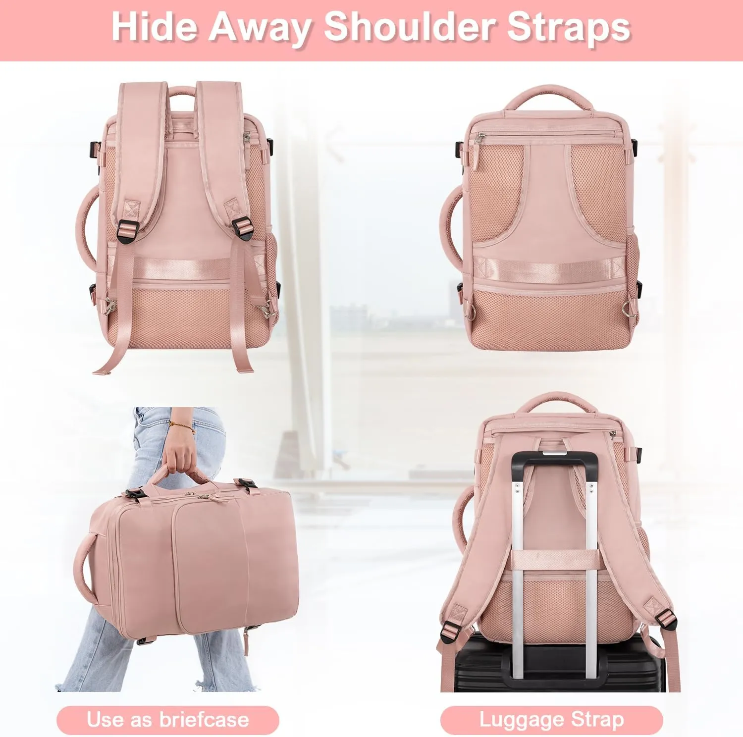 Travel Backpack for Women, Flight Approved Carry On Backpack with USB Charging Hole, Lightweight Travel Bag, Waterproof Causal Bookbag for College, Travel, Work