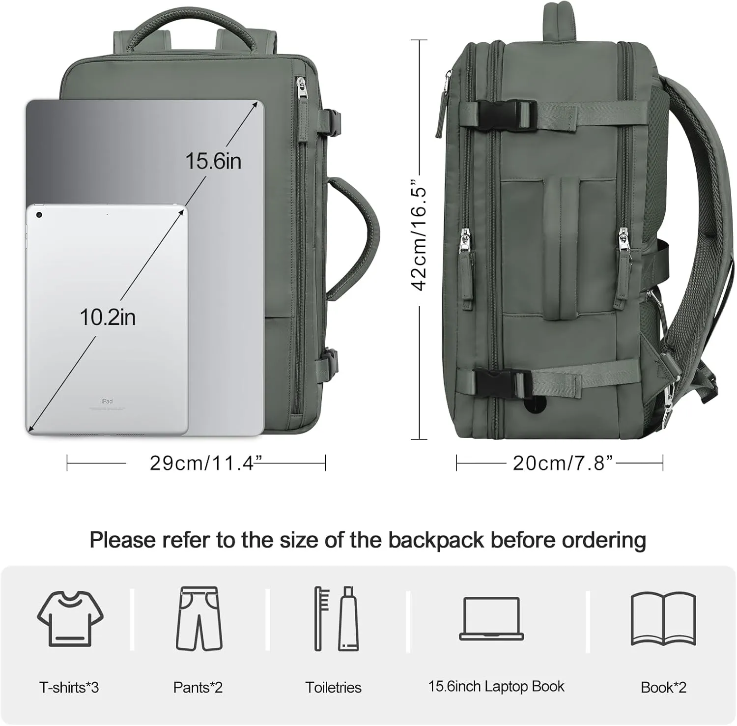 Travel Backpack For Women Men Flight Approved, Carry-on Backpack Bag Luggage, Personal Item Backpack Bag, Laptop Backpack Casual Daypack, Travel Essentials Must Haves, Olive-green