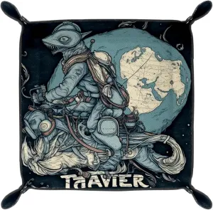 Traveling Alien Fish Microfiber Leather Dice Trays Folding for RPG DND Table Games, Leather Dice Holder Storage Box Portable Folding Rolling Dice Tray, 16x16cm
