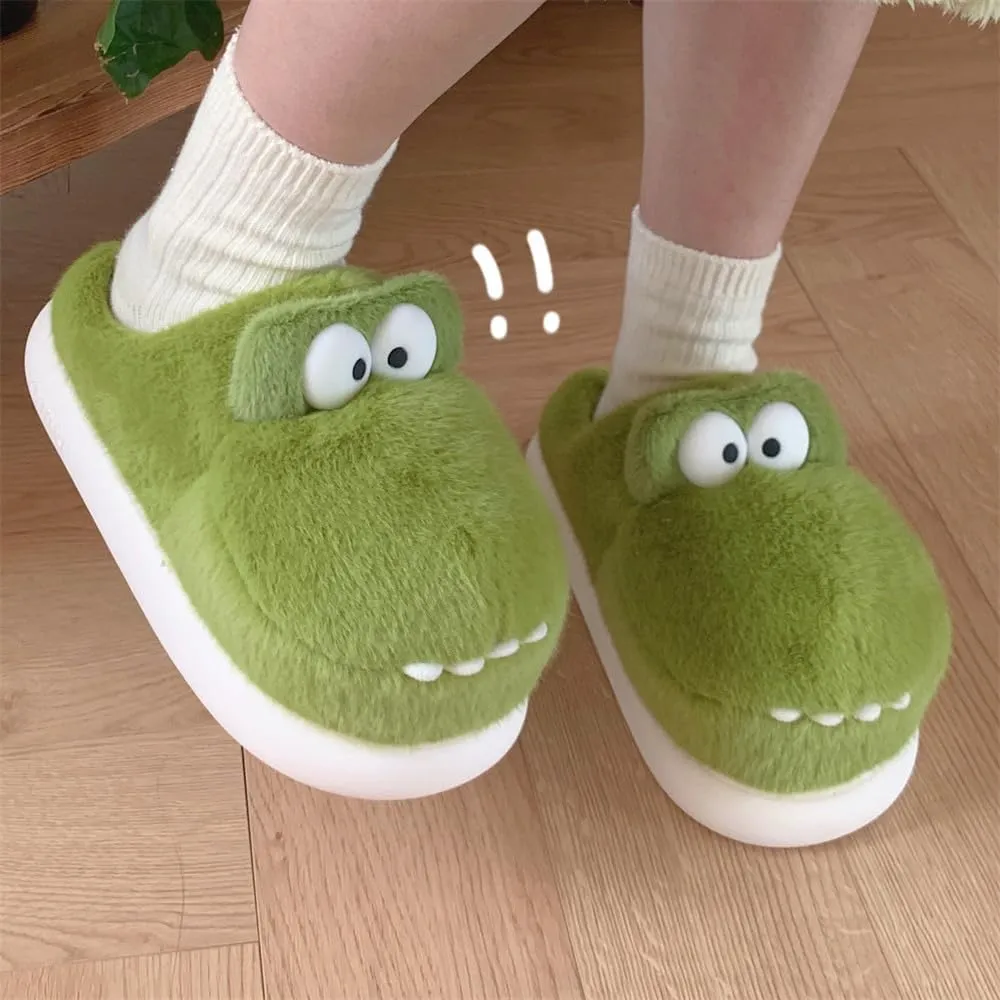 Trendy Alligator Plush Slippers for Women | Winter Indoor Footwear | Comfy & Warm | Anti-Slip Sole | Unique Crocodile Design