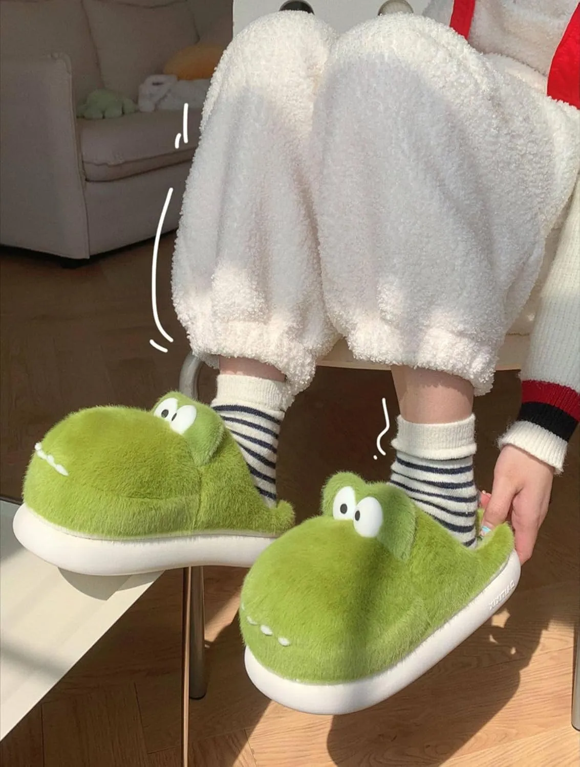 Trendy Alligator Plush Slippers for Women | Winter Indoor Footwear | Comfy & Warm | Anti-Slip Sole | Unique Crocodile Design