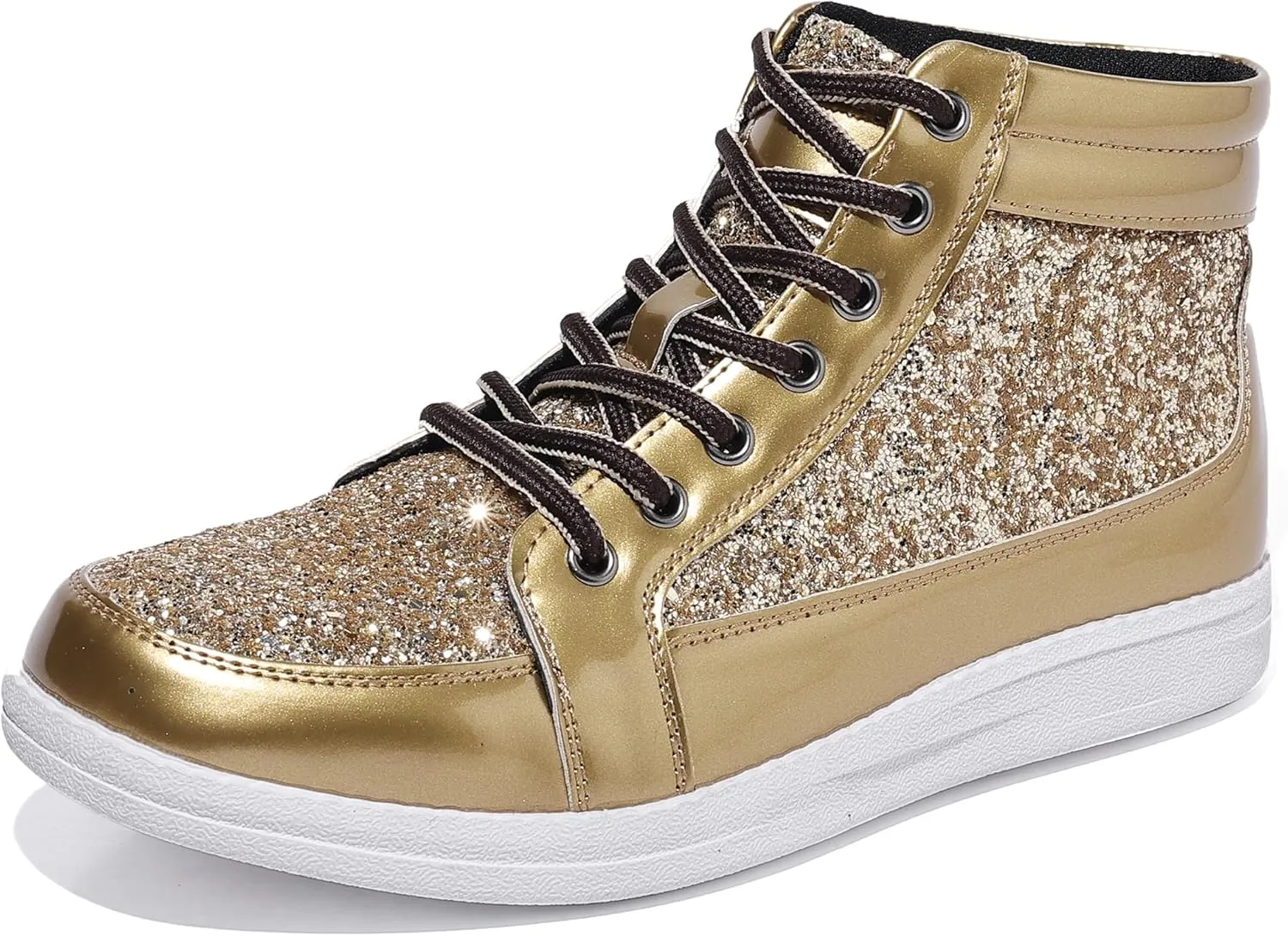 Trsorini Mens Glitter Sparkly Shoes Bling Sequin Lace Boots Fashion Sneakers High Top Casual Shiny Shoes