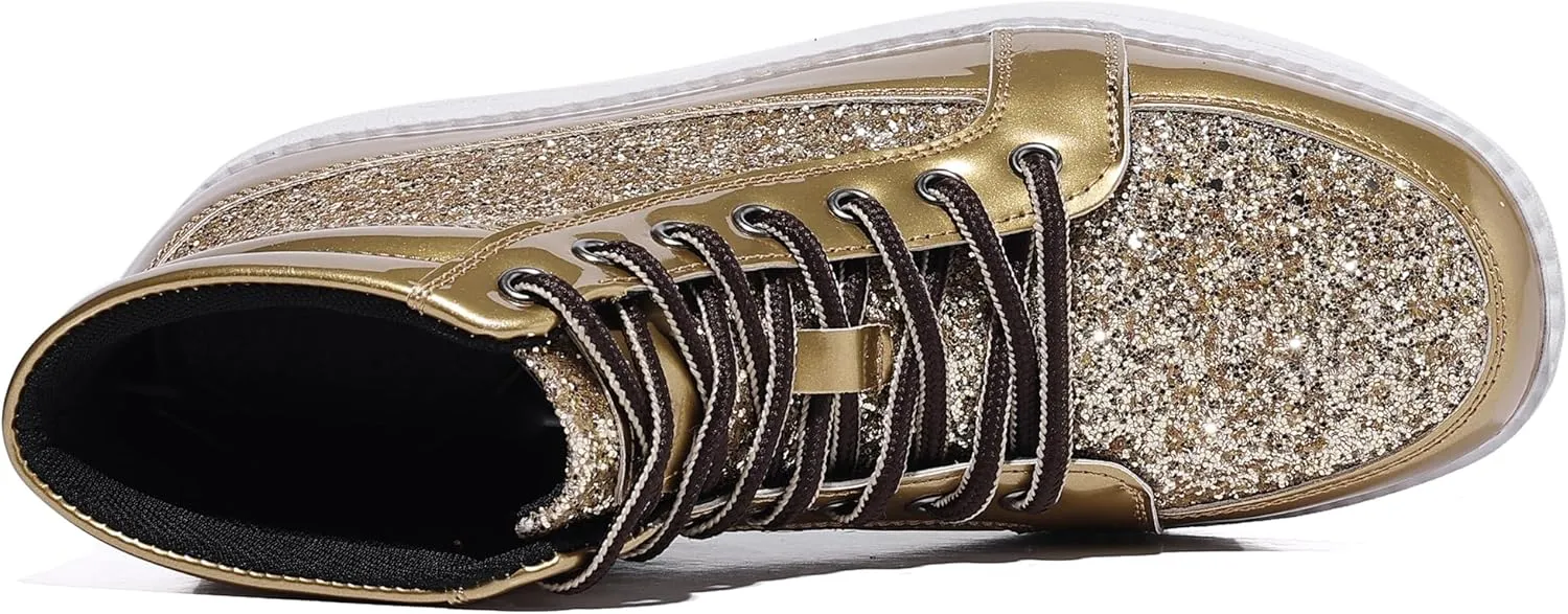 Trsorini Mens Glitter Sparkly Shoes Bling Sequin Lace Boots Fashion Sneakers High Top Casual Shiny Shoes