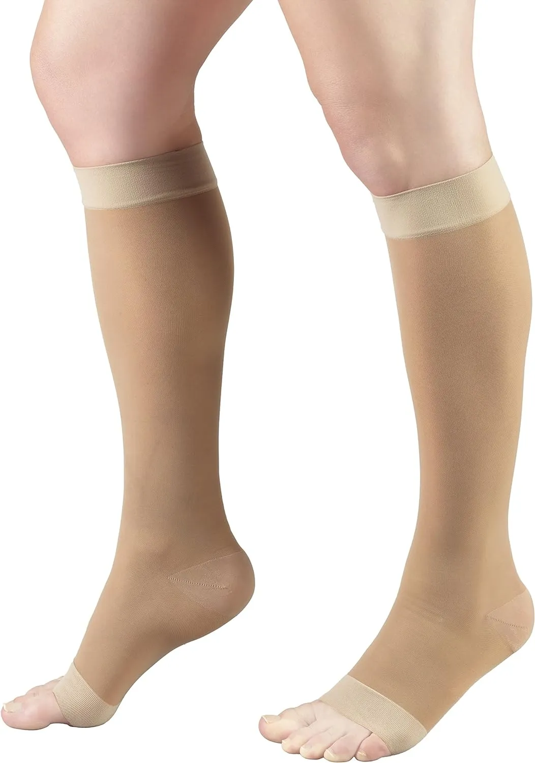 Truform Sheer Compression Stockings, 15-20 mmHg, Women's Knee High Length, Open Toe, 20 Denier, Light Beige, Medium