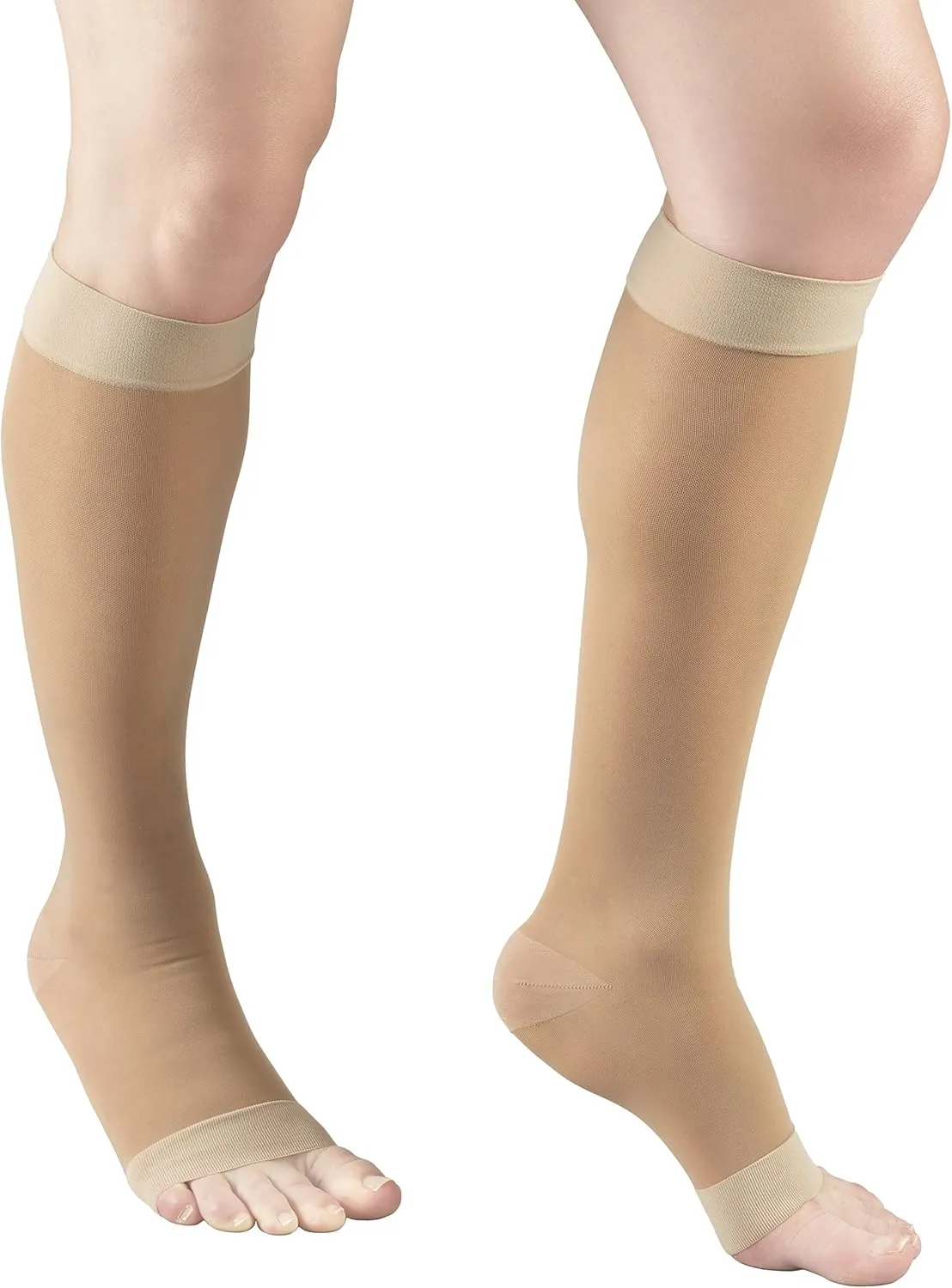 Truform Sheer Compression Stockings, 15-20 mmHg, Women's Knee High Length, Open Toe, 20 Denier, Light Beige, Medium