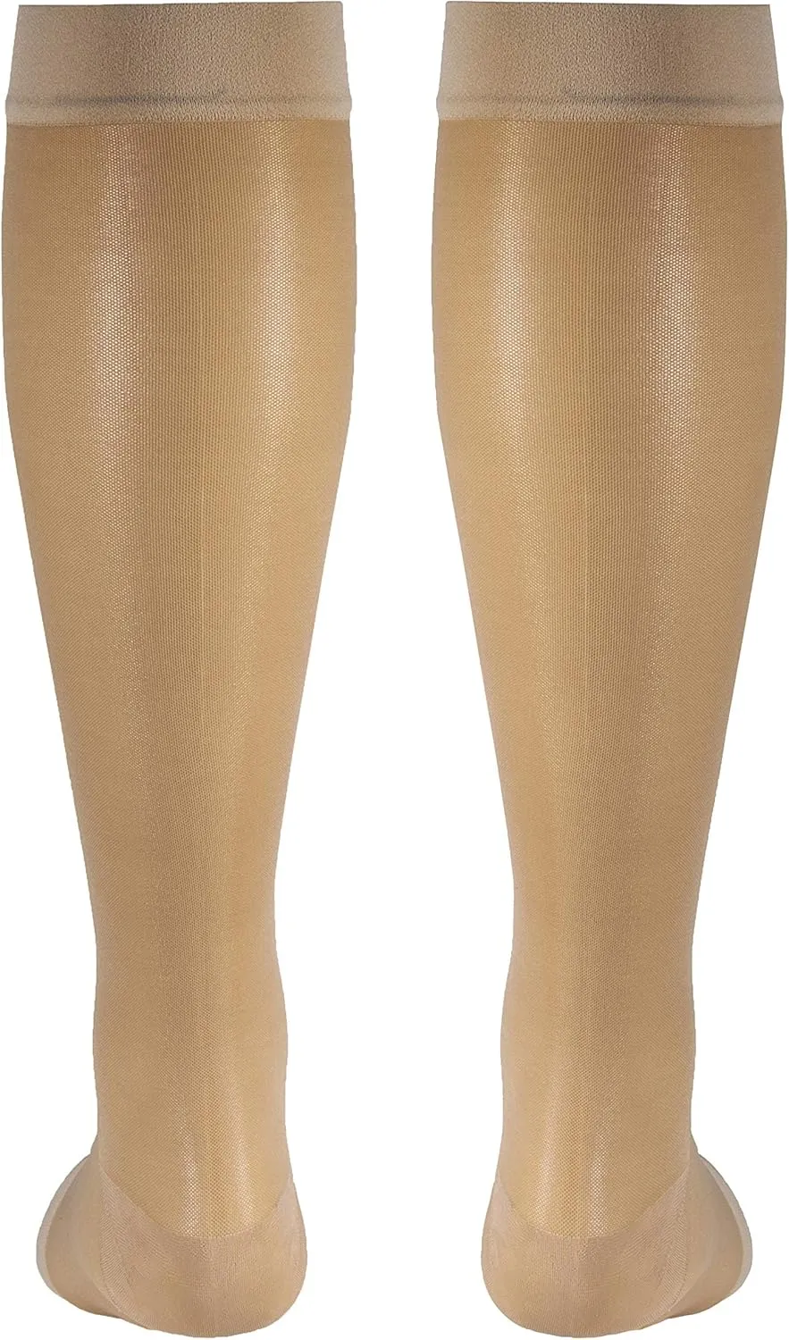 Truform Sheer Compression Stockings, 15-20 mmHg, Women's Knee High Length, Open Toe, 20 Denier, Light Beige, Medium