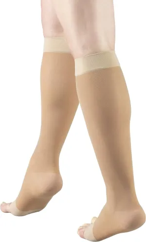 Truform Sheer Compression Stockings, 15-20 mmHg, Women's Knee High Length, Open Toe, 20 Denier, Light Beige, Medium