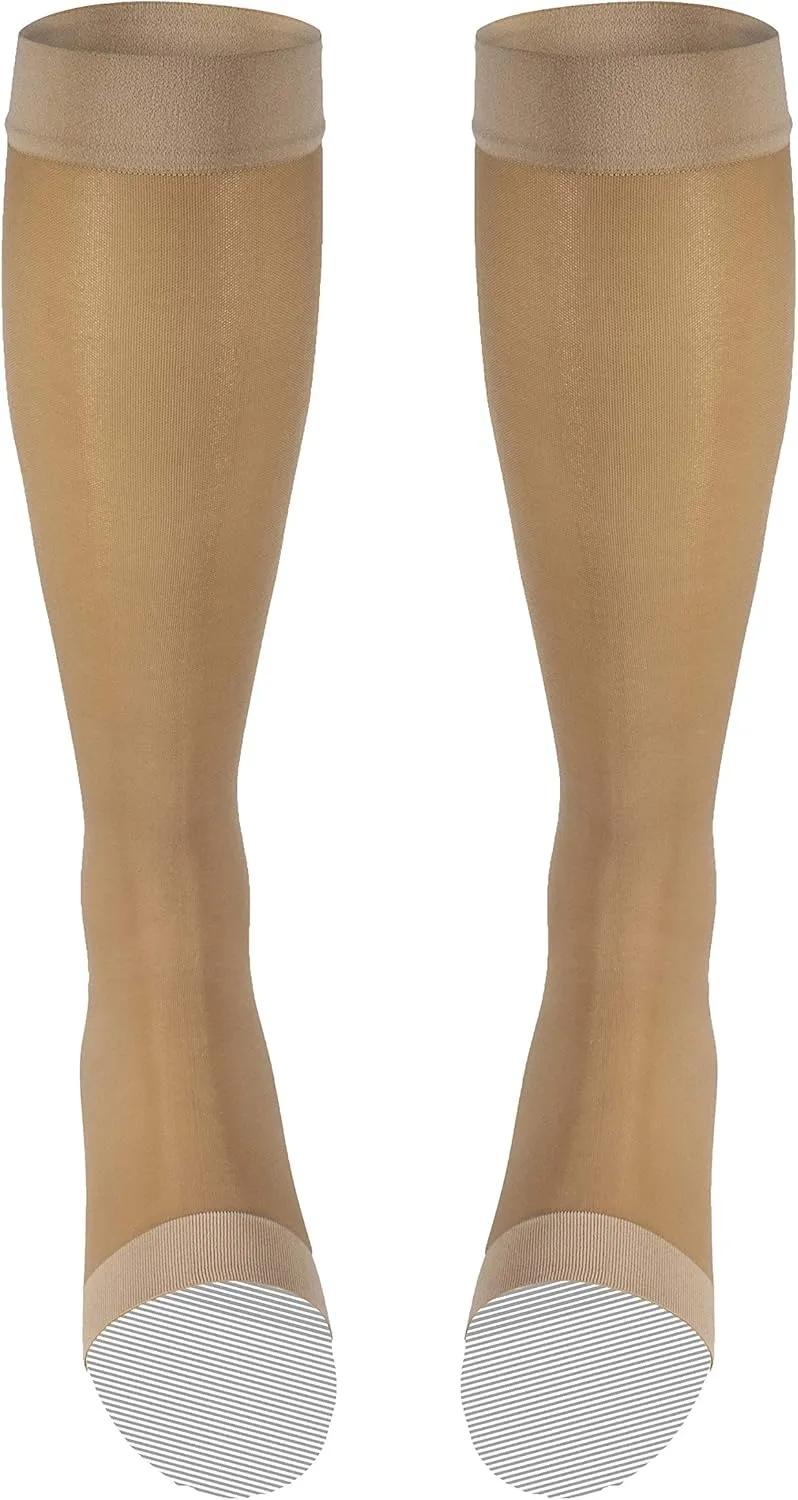 Truform Sheer Compression Stockings, 15-20 mmHg, Women's Knee High Length, Open Toe, 20 Denier, Light Beige, Medium