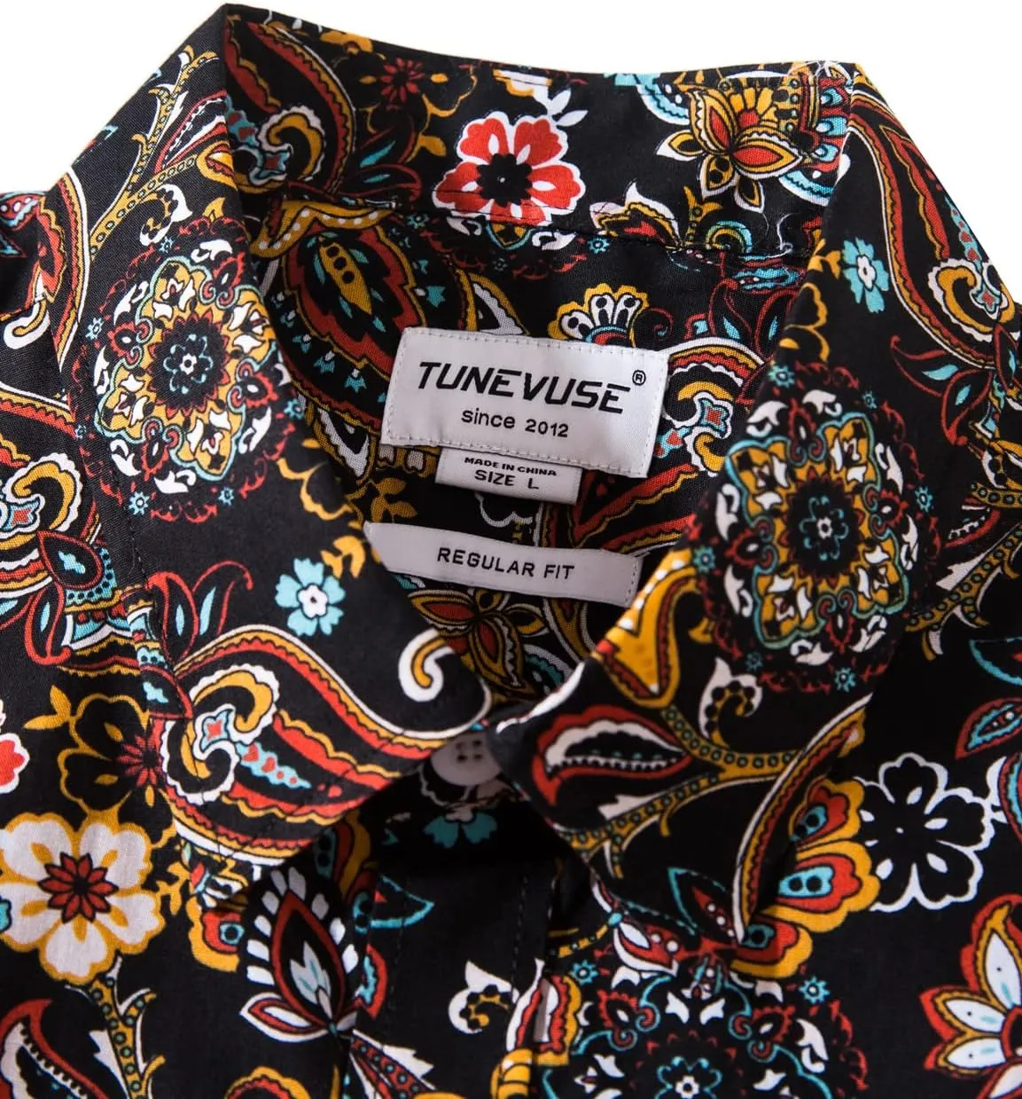 TUNEVUSE Men Floral Dress Shirts Long Sleeve Casual Button Down Flower Printed Shirts 100% Cotton
