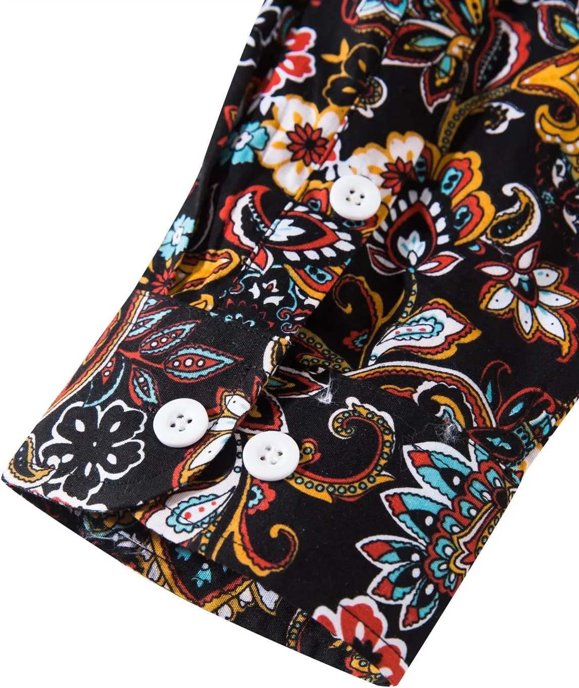 TUNEVUSE Men Floral Dress Shirts Long Sleeve Casual Button Down Flower Printed Shirts 100% Cotton