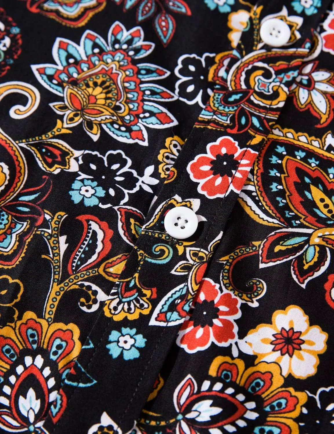 TUNEVUSE Men Floral Dress Shirts Long Sleeve Casual Button Down Flower Printed Shirts 100% Cotton
